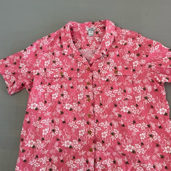 Duluth Trading Co Pink Bee and Floral Shirt Hemp / Organic Cotton Blend XXL - Picture 1 of 7